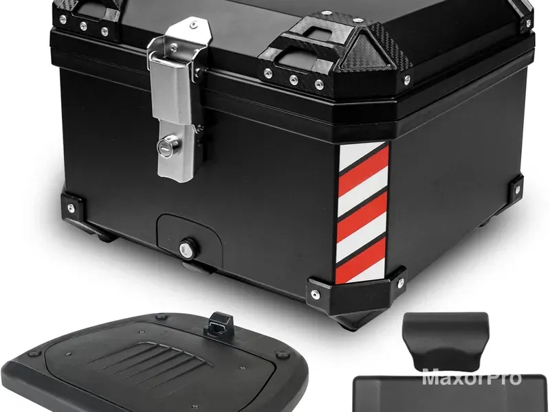 Baú de Moto 45L — Caixa Traseira Universal com Cadeado e Encosto Acolchoado