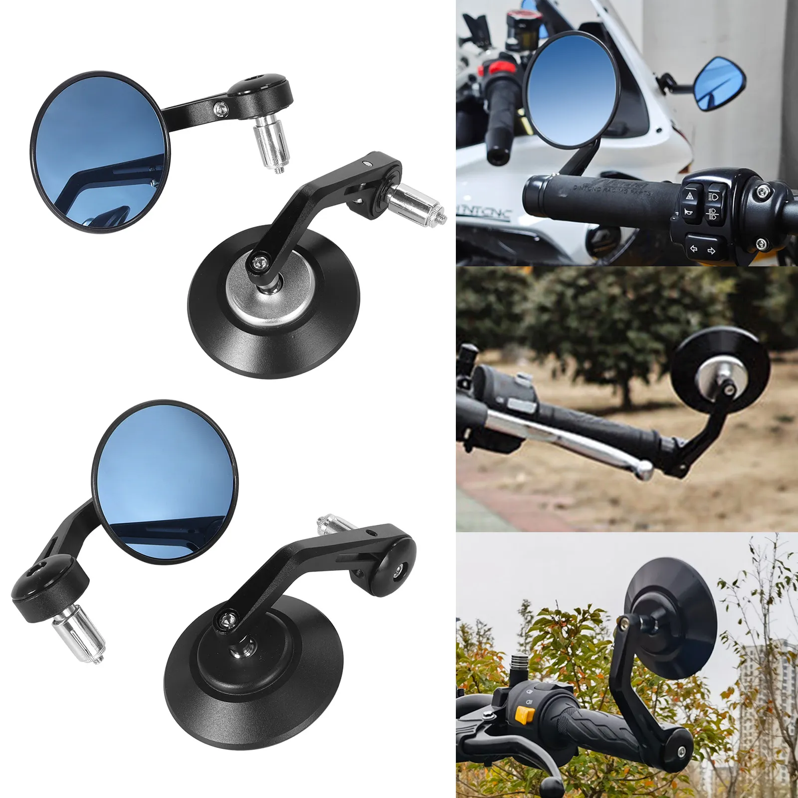 Espejo de Punta de Manubrio 22 mm – Retrovisor de Aluminio Universal con Vidrio Azul