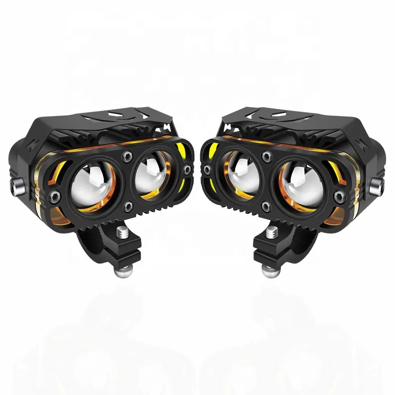 Mini Faros LED de Cuatro Modos para Moto - Luz Auxiliar de 2 Lentes con Destello