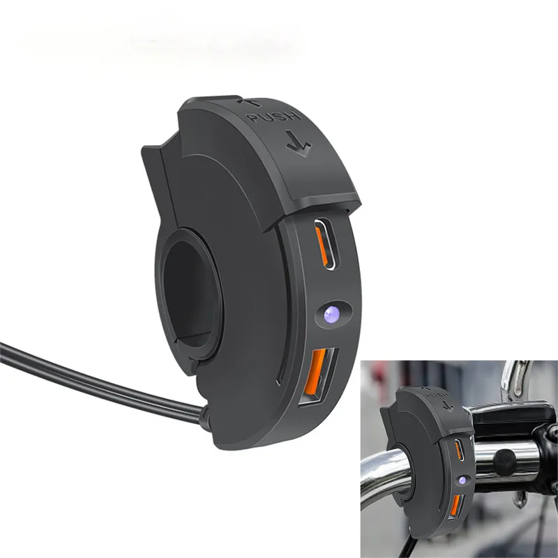 Cargador USB para Moto 30W PD – Toma de Manubrio con USB-C y USB-A para 12–24V